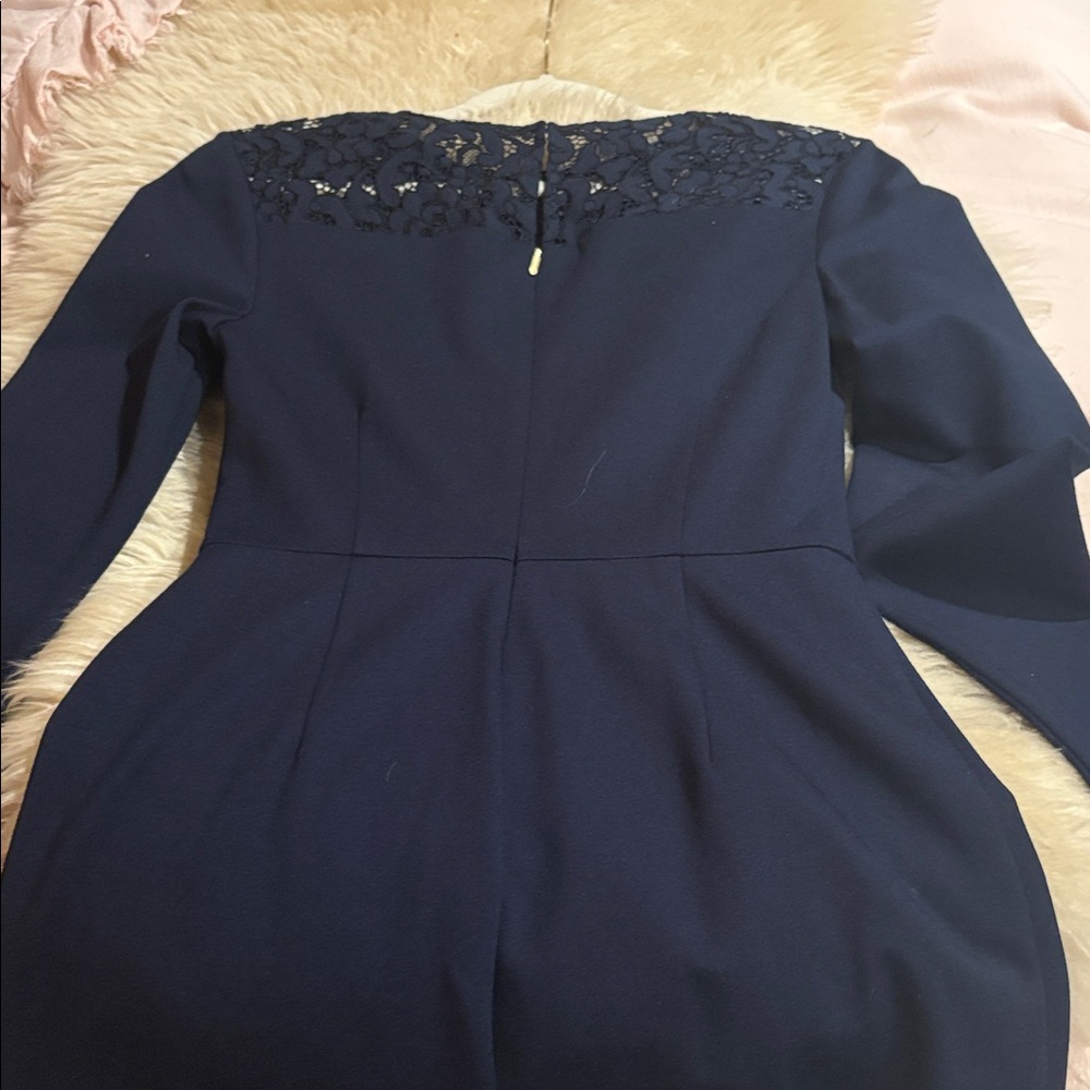 NWT Trina Turk Navy Blue Ponte Lace Trim Long Sleeve Dress 2 - Picture 8 of 10